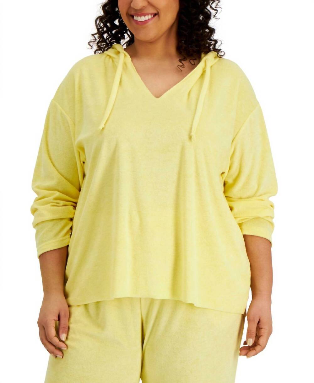 NEW REBELLIOUS ONE women's trendy plus size loop terry hoodie in pale banana